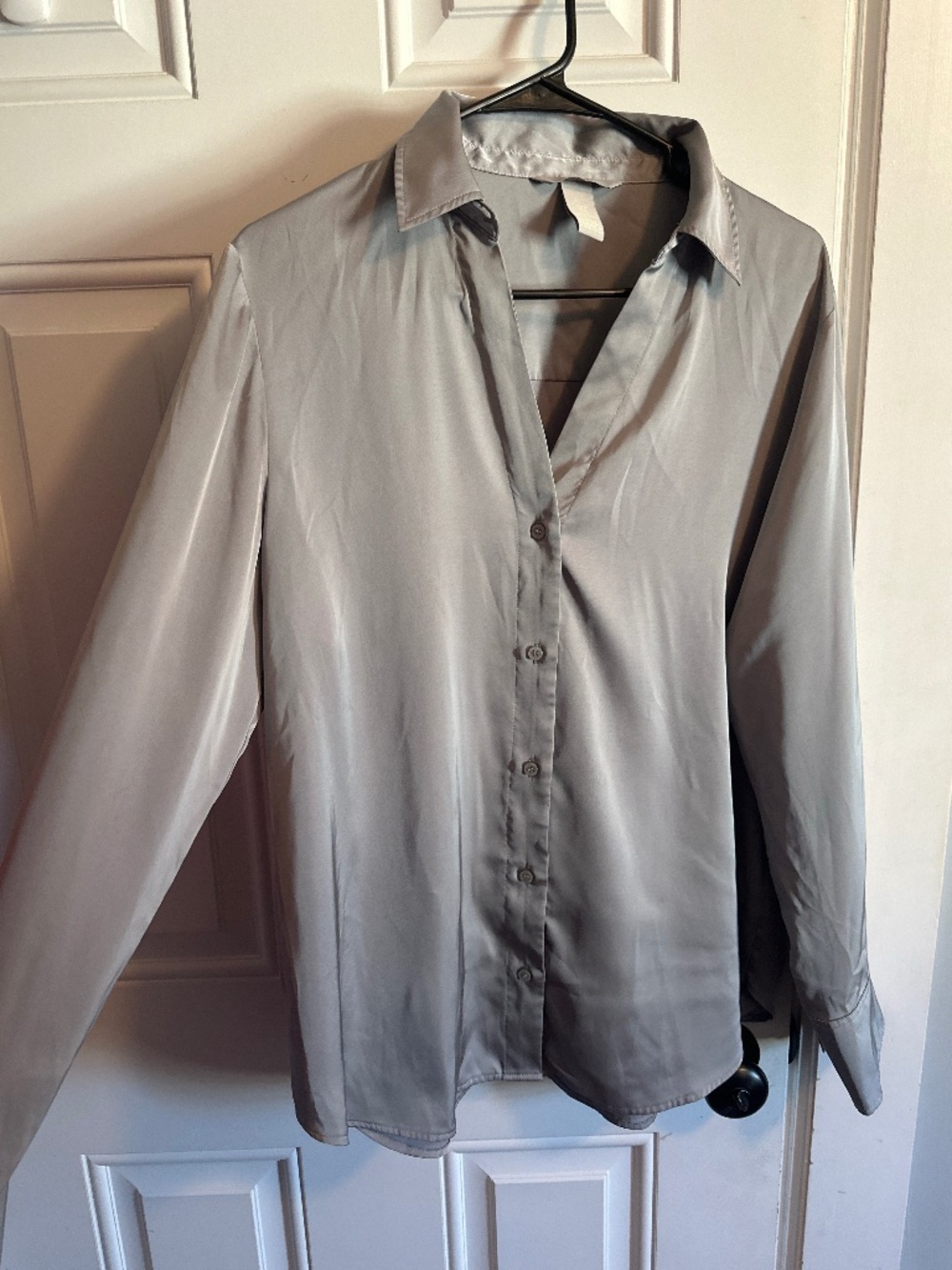 H&M Light Gray Silky Button Up Blouse M